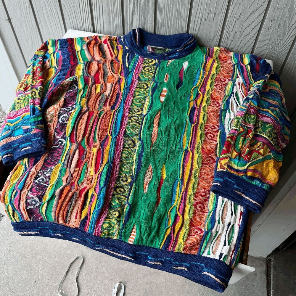 VTG Coogi Mercerised Cotton 3D Knit Sweater M Australia Multicolor